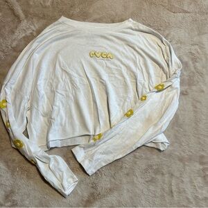 RVCA Women’s White Long Sleeve Shirt with Yellow Accents